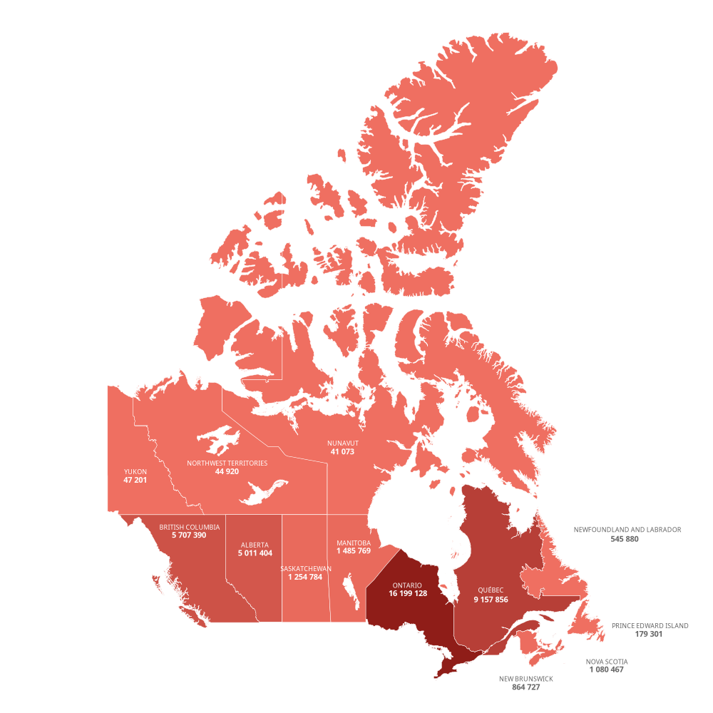Population in Canada by province and territory on January 1, 2025 (Statistics Canada)